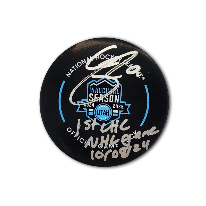 Clayton Keller Autographed Utah Hockey Club Official Hockey Puck Inscribed 1st UHC Game