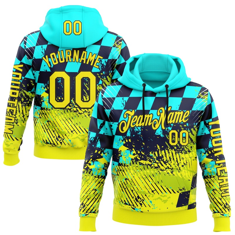 Custom Blue Light Yellow-Black 3D Pattern Design Formula Auto Car Racing Motorsport Sports Pullover Sweatshirt Hoodie
