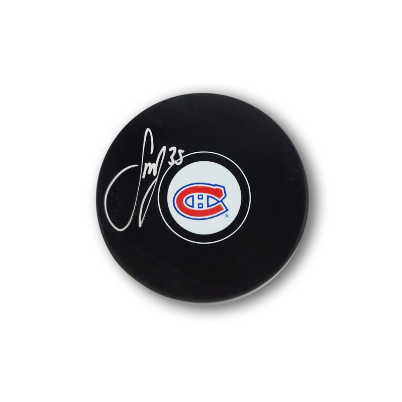 Sam Montembeault Autographed Montreal Canadiens Hockey Puck