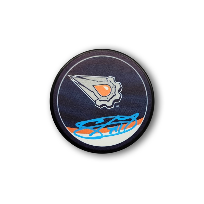 Stuart Skinner Edmonton Oilers Reverse Retro 2.0 Autographed Hockey Puck