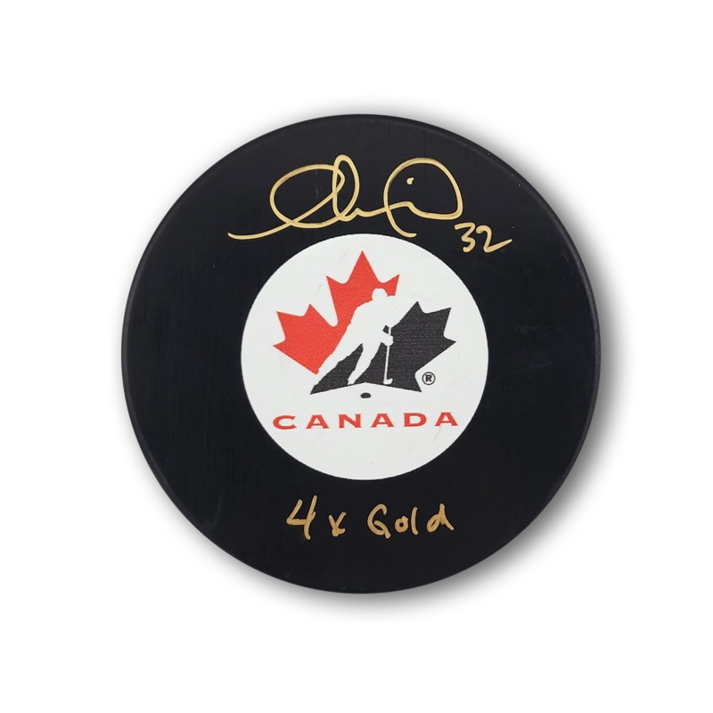 Charline Labonte Autographed Team Canada Hockey Puck 4x Gold