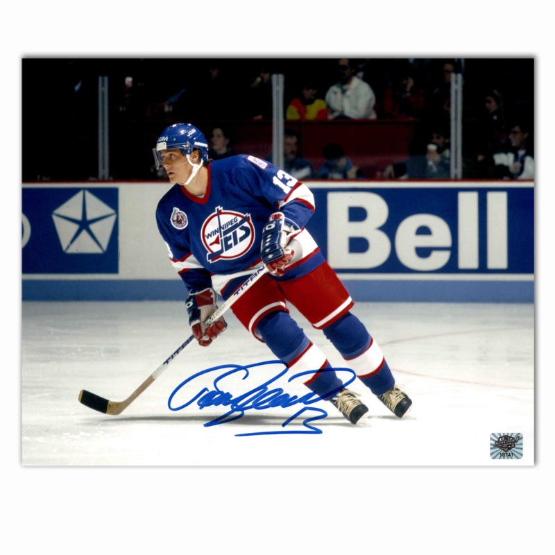 Teemu Selanne Autographed Winnipeg Jets Blue 8×10 Vertical Photo