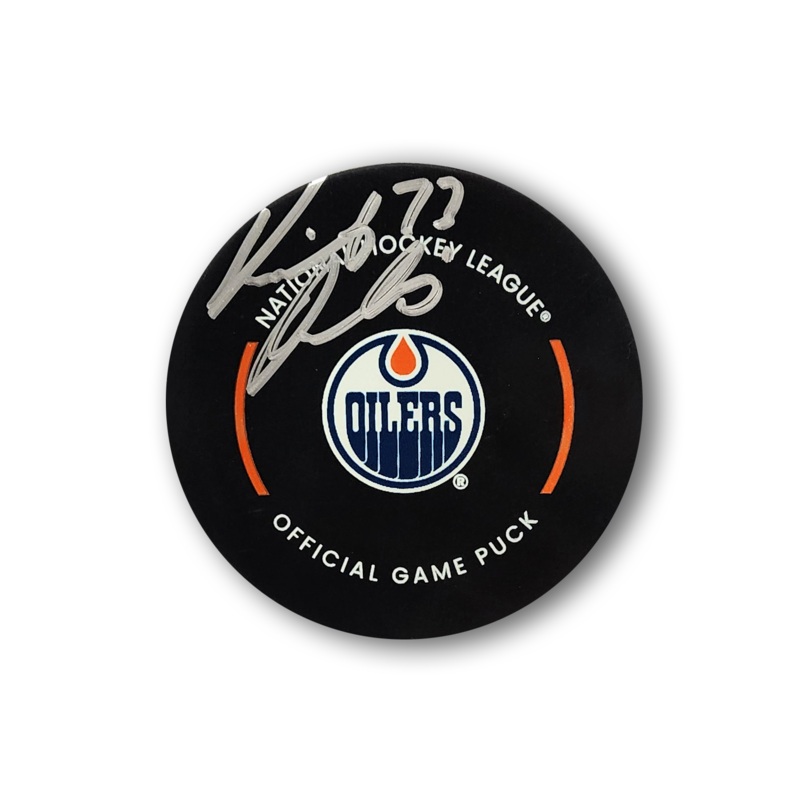 Vincent Desharnais Autographed Edmonton Oilers Official Hockey Puck