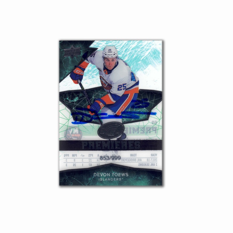2018-19 UD Ice Premiers #69 DEVON TOEWS Autographed Rookie Card – #/999
