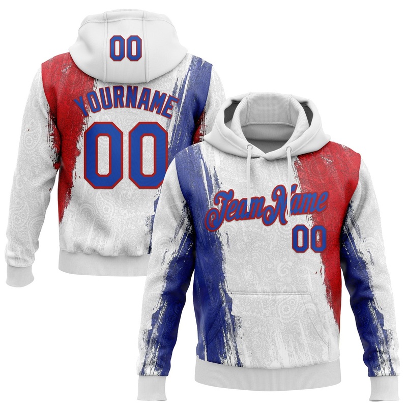 Custom Stitched White Thunder Blue-Red 3D Pattern Design American Inspired Ethnic Paisley Bandana Sportswear Pullover Sweatshirt Hoodie