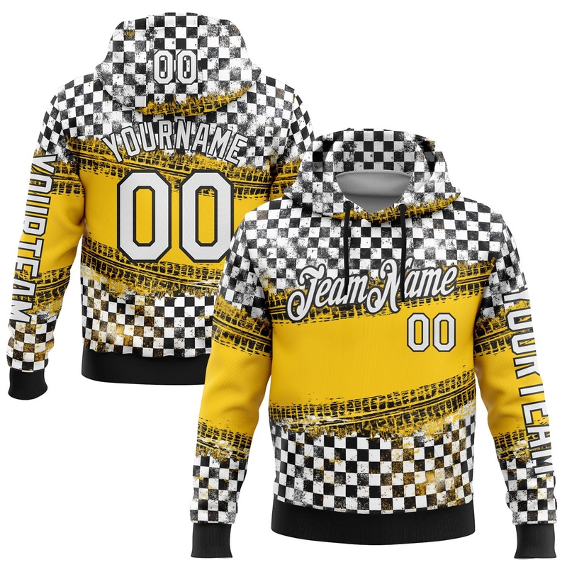 Custom Black White-Yellow 3D Pattern Design Formula Auto Car Racing Motorsport Sports Pullover Sweatshirt Hoodie