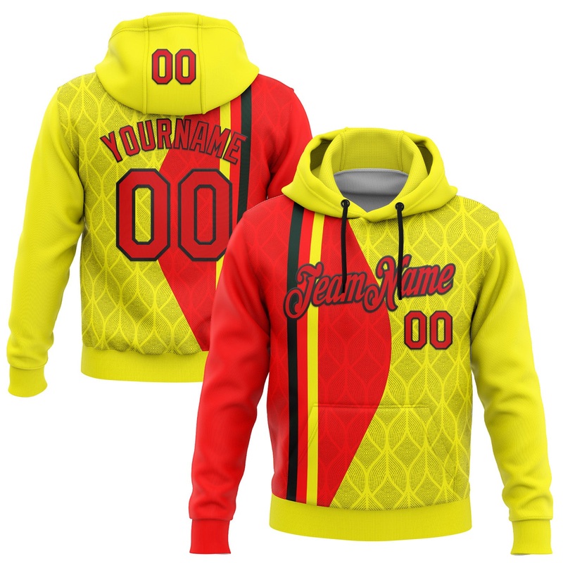 Custom Stitched Yellow Fire Red-Black 3D Pattern Design Germany Inspired Geometric Shape Sportswear Pullover Sweatshirt Hoodie