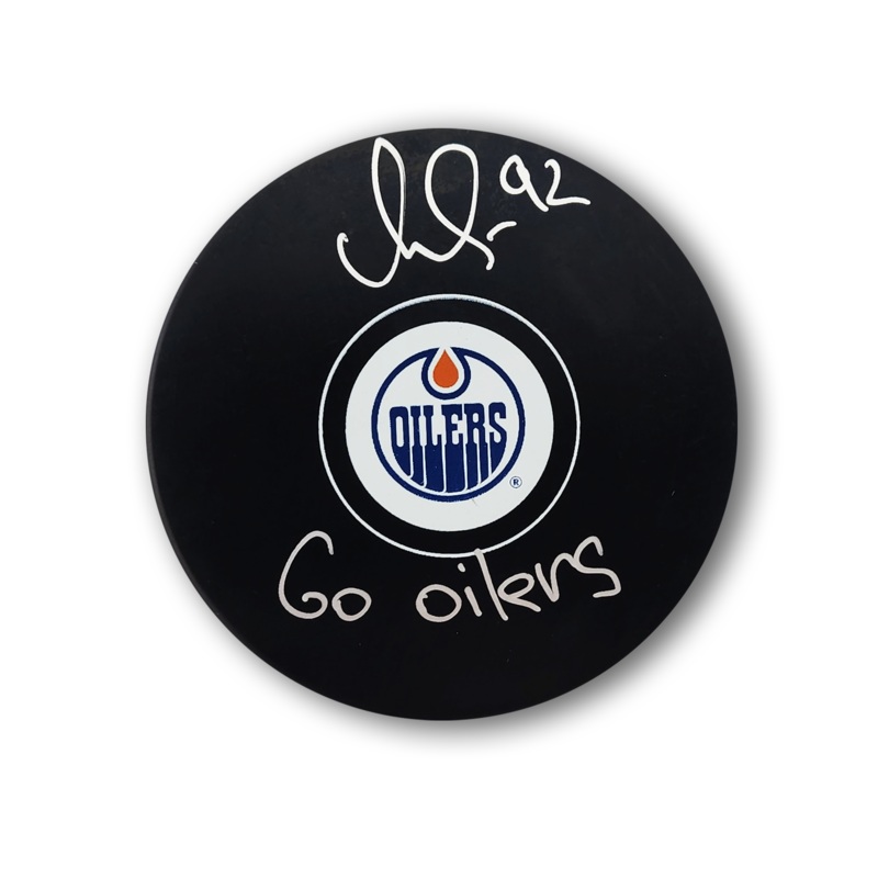 Vasily Podkolzin Autographed Edmonton Oilers Hockey Puck Inscribed Go Oilers