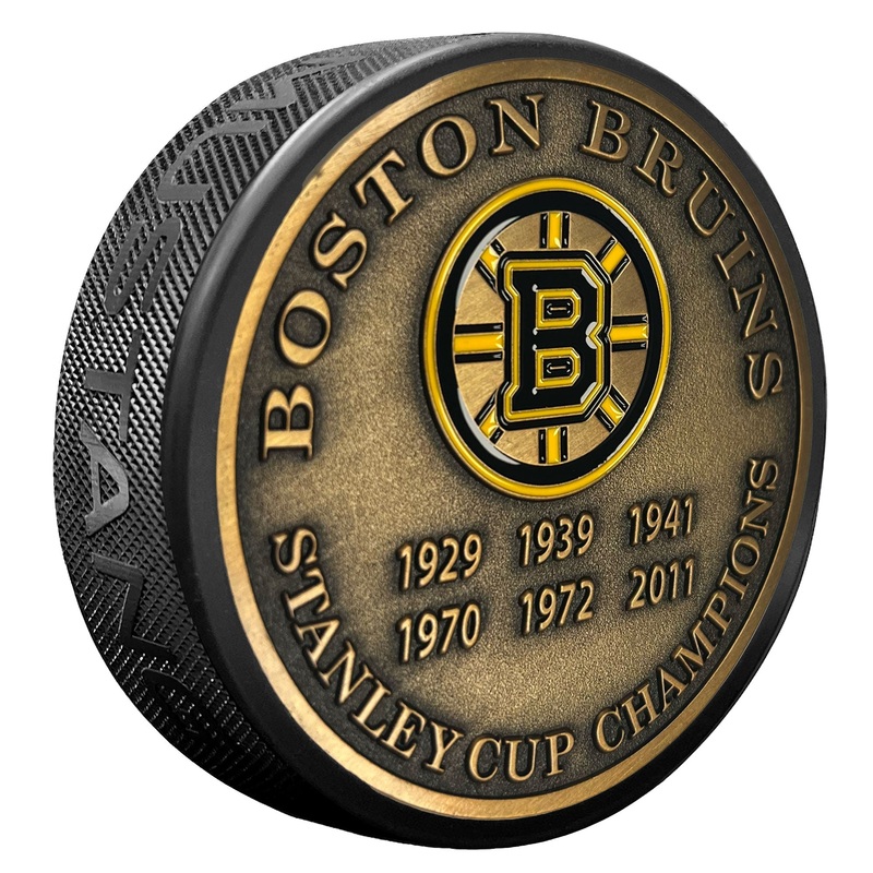 Boston Bruins Puck – Stanley Cup Years Gold Medallion