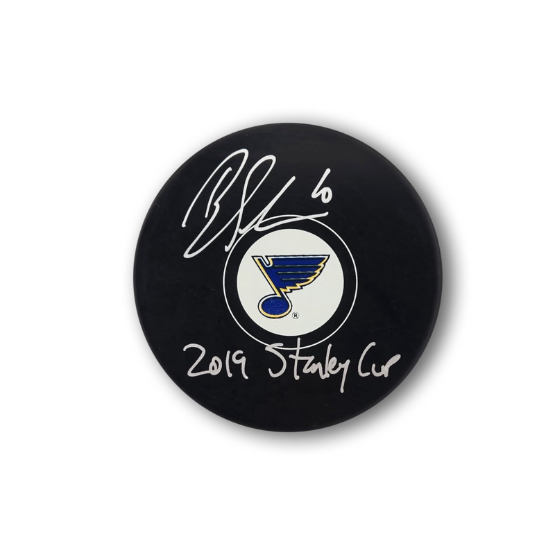 Brayden Schenn Autographed St. Louis Blues Hockey Puck Inscribed 2019 SC