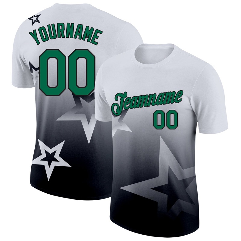 Custom White Kelly Green-Black 3D Pattern Design Gradient Style Twinkle Star Performance T-Shirt