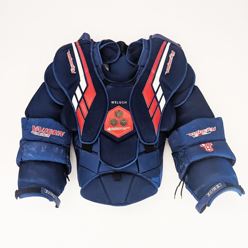 Vaughn VE8  – Used Pro Stock Goalie Chest Protector (Blue/Red)