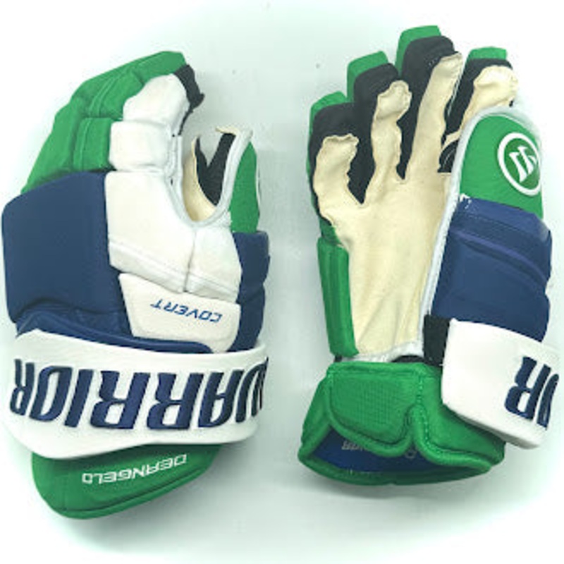 Warrior Covert QRE Pro – NHL Used Pro Stock Glove – Tony Deangelo (Blue/Green/White)