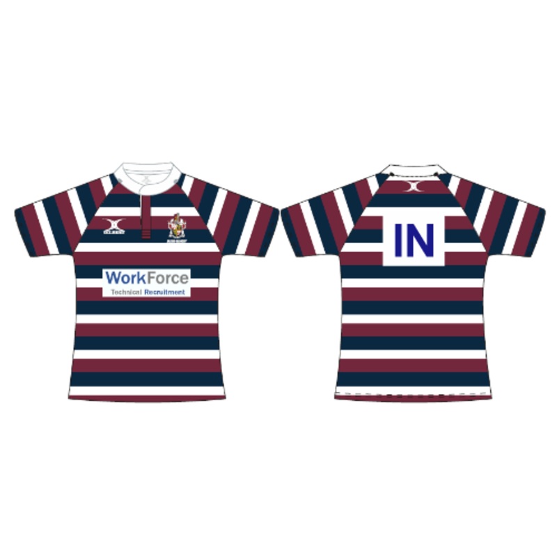 The Judd School Adult’s Navy/ Burgundy Std Mandarin Collar S/S Shirt-Senior