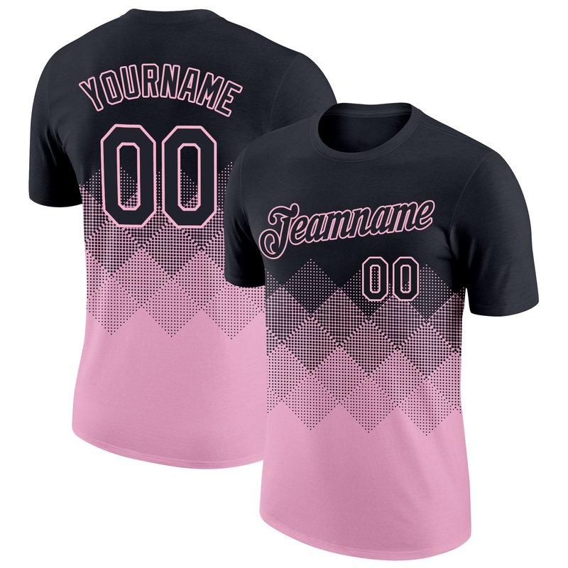 Custom Black Light Pink 3D Pattern Design Gradient Square Shapes Performance T-Shirt