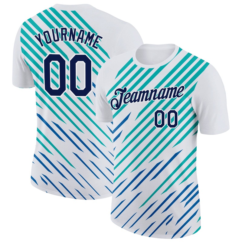 Custom White Navy Blue-Aqua 3D Esports Performance T-Shirt