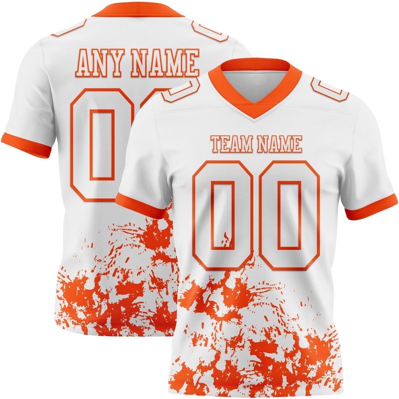 Custom White Orange 3D Pattern Splash Authentic Football Jersey