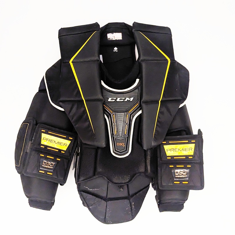 CCM Axis – Used Pro Stock Goalie Chest Protector with Premier Arms (Black/Yellow)