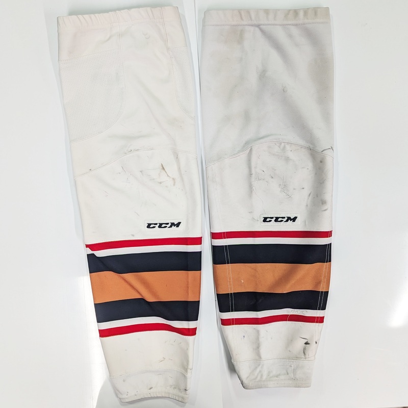 WHL – Used CCM Hockey Socks (White/Red/Tan)